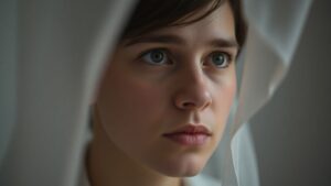 Person with thoughtful expression, soft light, introspective mood.