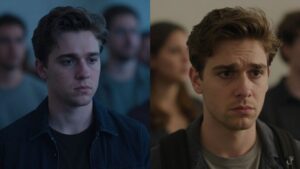 Person looking withdrawn and person looking anxious in social settings.